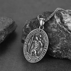 Colar masculino com medalha católica gravada de São Cristóvão