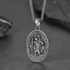 Colar masculino com medalha católica gravada de São Cristóvão
