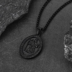 Colar masculino com medalha católica gravada de São Cristóvão