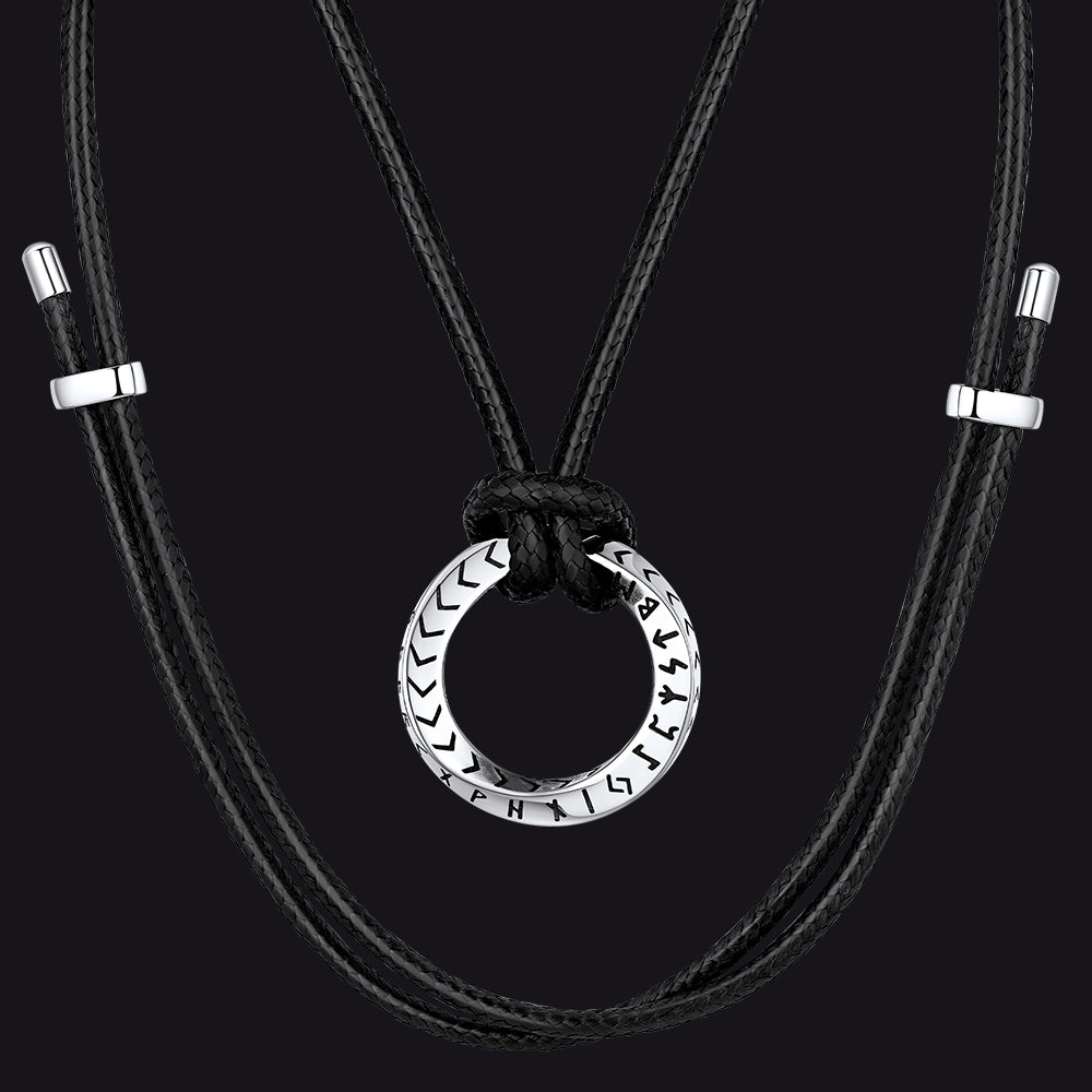 Viking Mobius Circle Lederhalskette Verstellbare Lederkette Herren