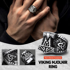 Anel de sinete Viking Mjolnir Thors Anel de martelo masculino