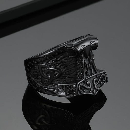 Anel de sinete Viking Mjolnir Thors Anel de martelo masculino