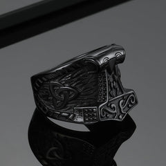Anel de sinete Viking Mjolnir Thors Anel de martelo masculino