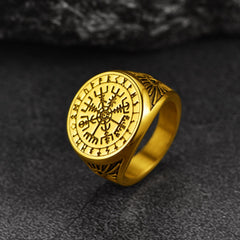 Anel de bússola nórdico viking Anel de sinete Vegvisir