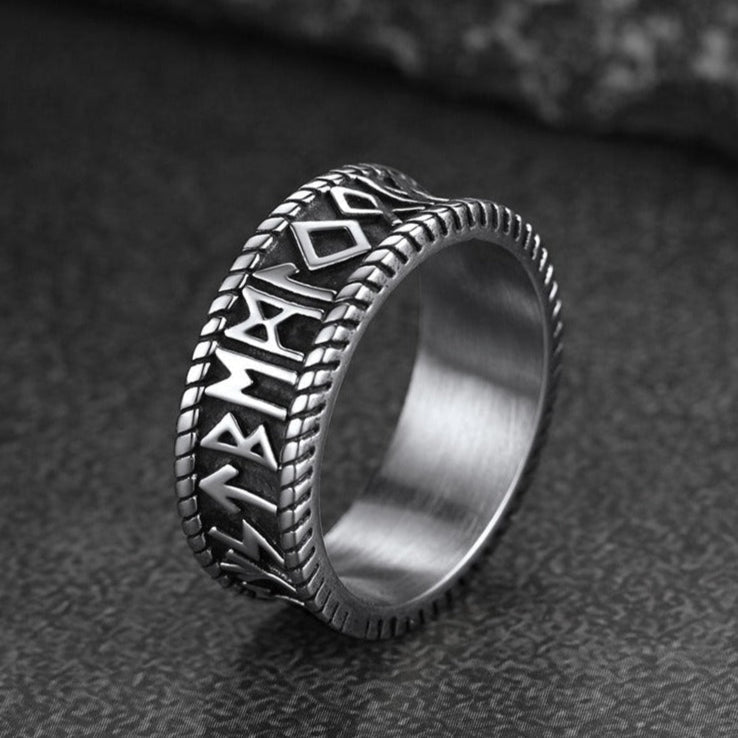 Stainless Steel Norse Viking Runes Band Ring Men