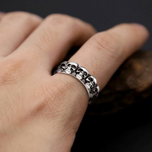 Anel de caveira gótico punk masculino em aço inoxidável