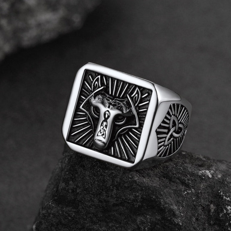 Anel de sinete de lobo viking nórdico masculino