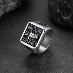 Anel de sinete de lobo viking nórdico masculino