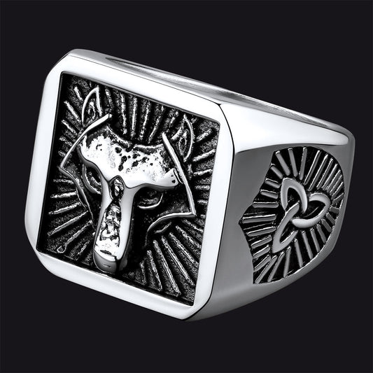 Anel de sinete de lobo viking nórdico masculino