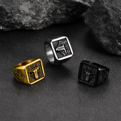 Anel de sinete de lobo viking nórdico masculino