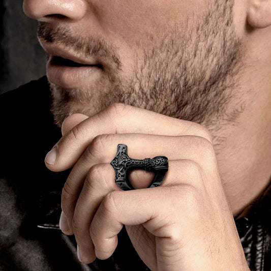 Viking Mjolnir Thors Martelo Anel Rune Homens