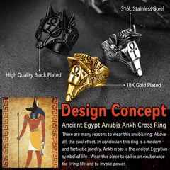 Altägyptischer Anubis-Ring Ankh-Kreuz für Männer
