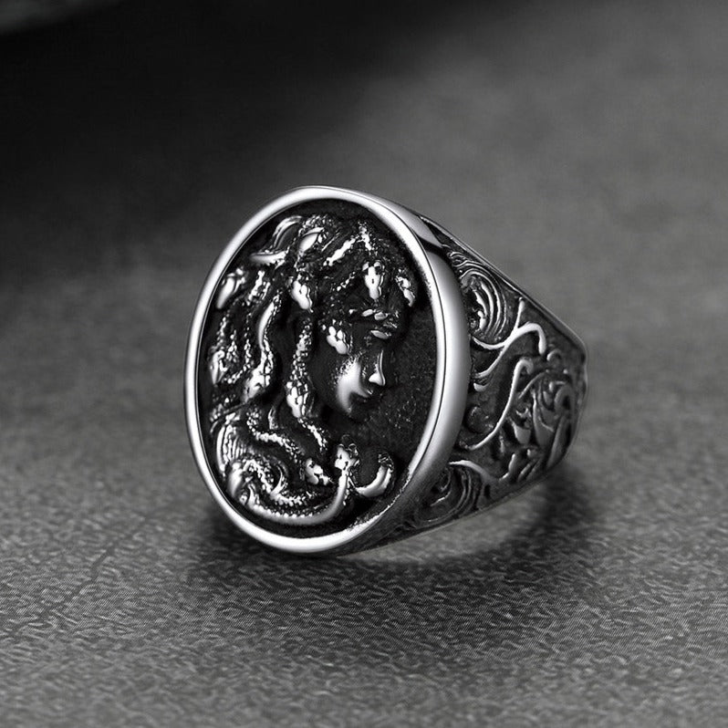 Anel de cabelo de cobra Medusa, anel de sinete da mitologia grega para homens e mulheres