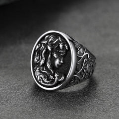 Anel de cabelo de cobra Medusa, anel de sinete da mitologia grega para homens e mulheres