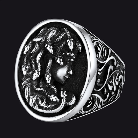 Anel de cabelo de cobra Medusa, anel de sinete da mitologia grega para homens e mulheres