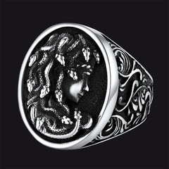 Anel de cabelo de cobra Medusa, anel de sinete da mitologia grega para homens e mulheres