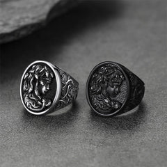 Anel de cabelo de cobra Medusa, anel de sinete da mitologia grega para homens e mulheres