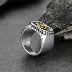 Square Masonic Signet Ring Runes Men