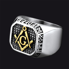 Square Masonic Signet Ring Runes Men