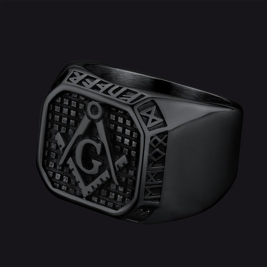 Square Masonic Signet Ring Runes Men