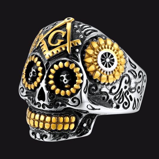 Punk Masonic Sugar Skull Ring Men