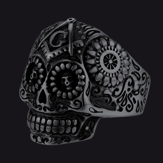 Punk Masonic Sugar Skull Ring Men
