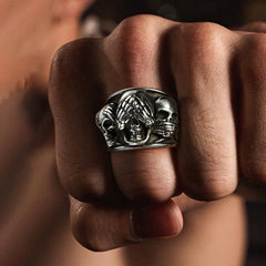 Anel de caveira estilo motociclista gótico punk masculino