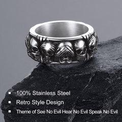 See No Evil Hear No Evil Speak No Evil Skulls Ring Men