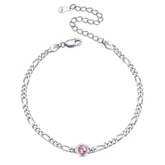 Armband aus Sterlingsilber, 3 mm dünne Kette mit Geburtssteinen