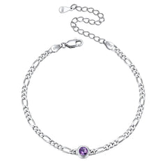 Armband aus Sterlingsilber, 3 mm dünne Kette mit Geburtssteinen