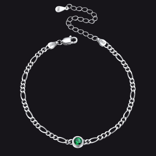 Pulseiras de prata esterlina com corrente fina de 3 mm e pedra de nascimento