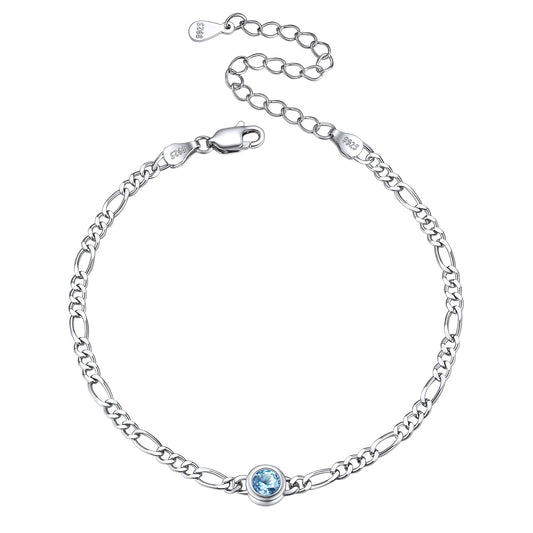 Pulseiras de prata esterlina com corrente fina de 3 mm e pedra de nascimento