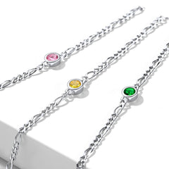 Armband aus Sterlingsilber, 3 mm dünne Kette mit Geburtssteinen