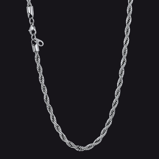 Twisted  Rope Chain Link Necklace for Men Women, 3MM Width