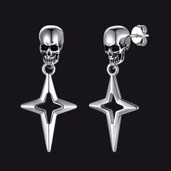 Skull Dangle Stud Earrings with Cross Star For Men