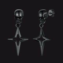 Skull Dangle Stud Earrings with Cross Star For Men