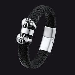 Pulseira de couro com caveira e contas de nome personalizadas