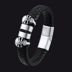 Pulseira de couro com caveira e contas de nome personalizadas