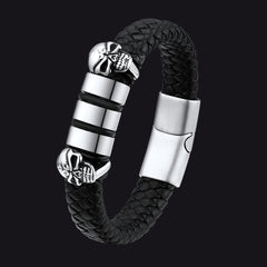 Pulseira de couro com caveira e contas de nome personalizadas