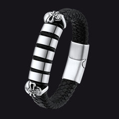 Pulseira de couro com caveira e contas de nome personalizadas