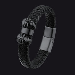 Pulseira de couro com caveira e contas de nome personalizadas
