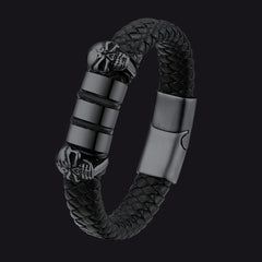 Pulseira de couro com caveira e contas de nome personalizadas