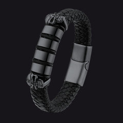 Pulseira de couro com caveira e contas de nome personalizadas