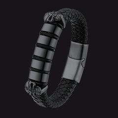 Pulseira de couro com caveira e contas de nome personalizadas