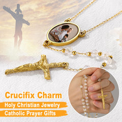 Rosário com foto personalizada, colar com contas de cruz, imagem feminina e masculina