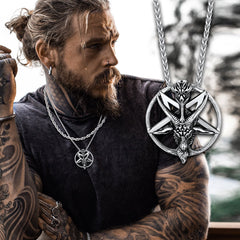 Colar de pentagrama de cabra satânico Baphomet para homens e mulheres