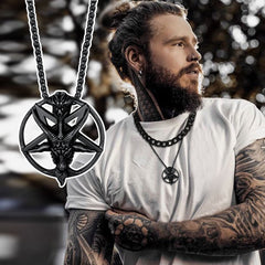 Colar de pentagrama de cabra satânico Baphomet para homens e mulheres