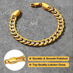 9 mm dickes, zweifarbiges Unisex-Schmuckarmband mit kubanischen Gliedern