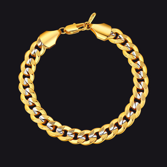 Pulseira de joias unissex de dois tons com elos cubanos robustos de 9 mm