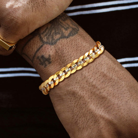 Pulseira de joias unissex de dois tons com elos cubanos robustos de 9 mm